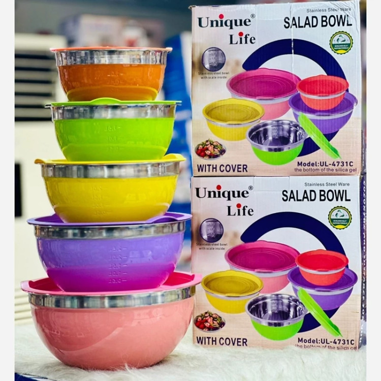 ست لگن/کاسه 5 تکه درب ژله ای مارک یونیک و دسینی با کیفیت تضمینی