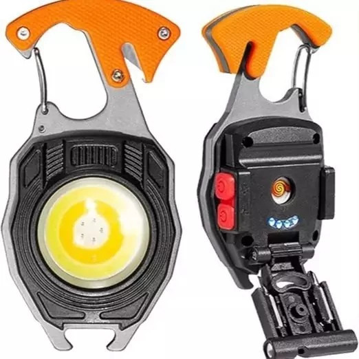 چراغ قوه LED دار کمپینگ قابل حمل، دارای چراغ اضطراری، جاکلیدی، COB پیچ گوشتی بطری بازکن و فندک
