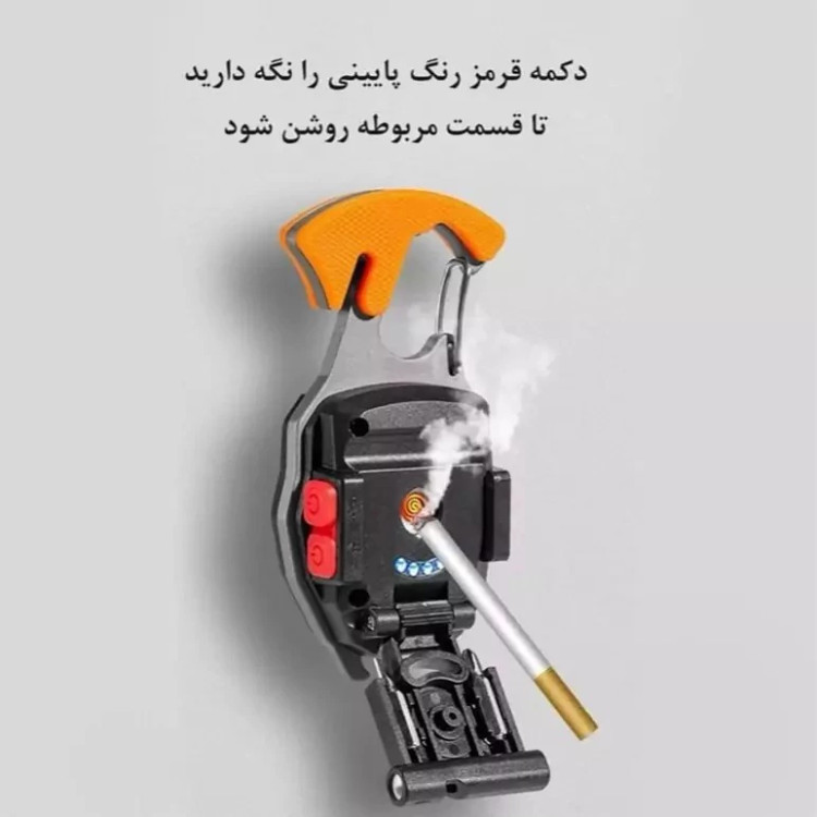 چراغ قوه LED دار کمپینگ قابل حمل، دارای چراغ اضطراری، جاکلیدی، COB پیچ گوشتی بطری بازکن و فندک