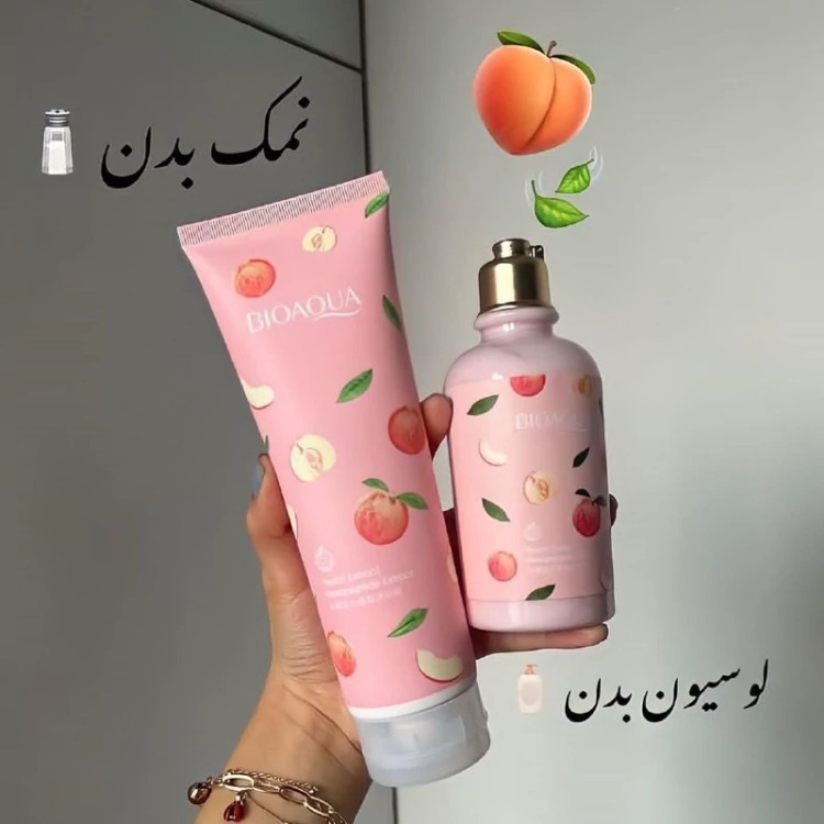پک 2 عددی هلو نمک هلو و لوسیون هلو (رفع پوست مرغی و تیرگی بدن) مدل new kanada041