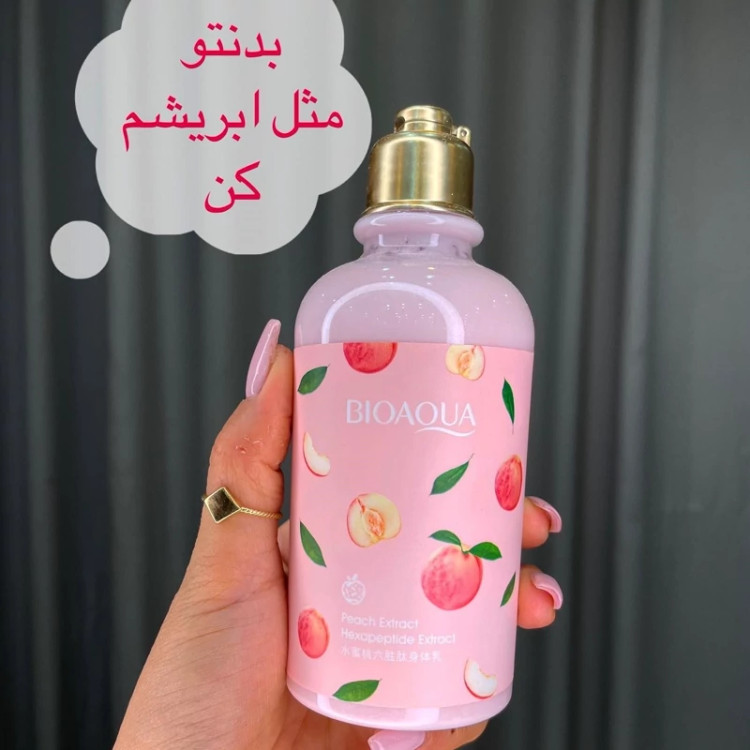 لوسیون هلو بیوآکوا 250 گرمی لوسیون بدن هلو نرم کننده پوست و لطافت بخش بعد از استحمام مدل new kanada041