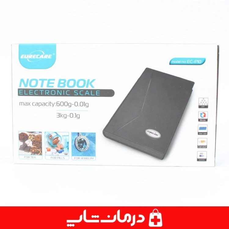 ترازو گرمی دیجیتال ترازو نوت بوکی 600 گرمی ترازو note book دقت 0/01 EURECARE مدل ec p10 کالا پزشکی ردمان شاپ کد 404083
