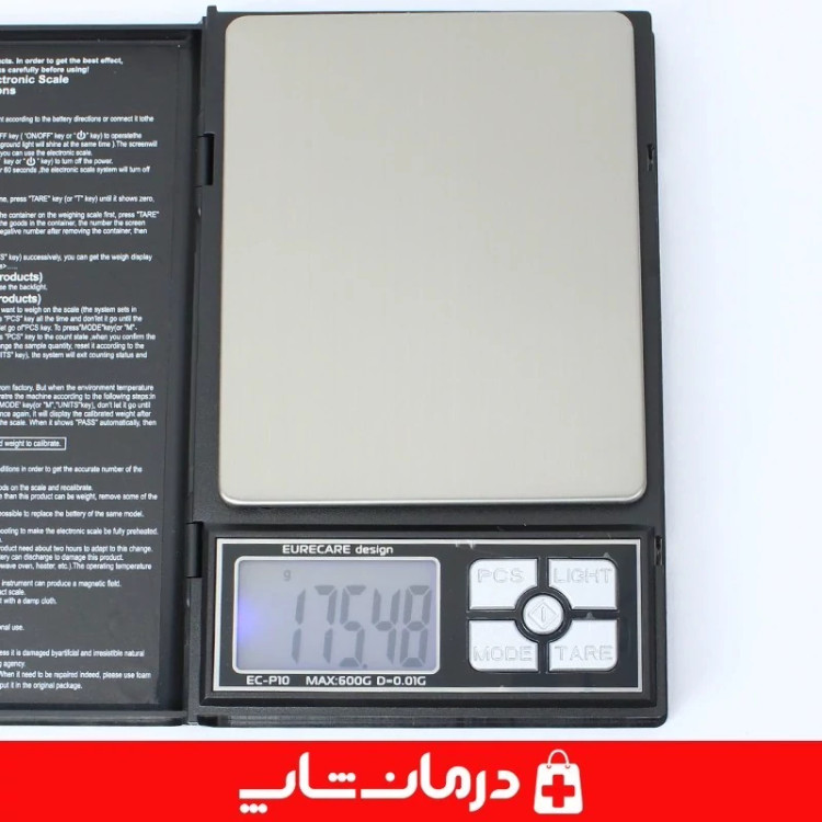 ترازو گرمی دیجیتال ترازو نوت بوکی 600 گرمی ترازو note book دقت 0/01 EURECARE مدل ec p10 کالا پزشکی ردمان شاپ کد 404083