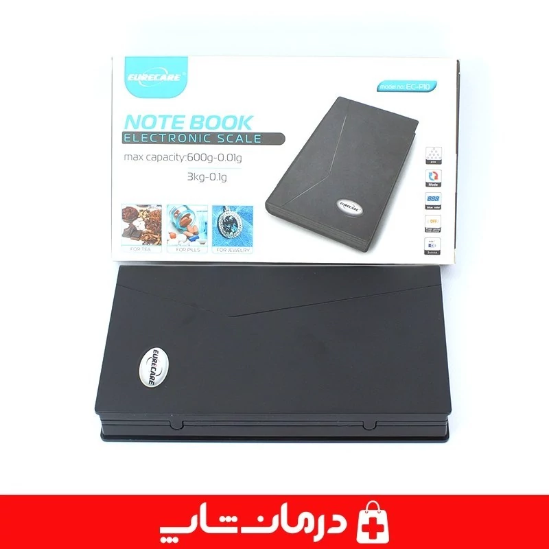 ترازو گرمی دیجیتال ترازو نوت بوکی 600 گرمی ترازو note book دقت 0/01 EURECARE مدل ec p10 کالا پزشکی ردمان شاپ کد 404083