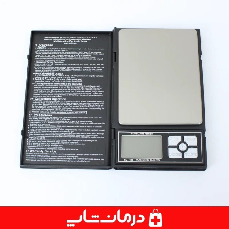 ترازو گرمی دیجیتال ترازو نوت بوکی 600 گرمی ترازو note book دقت 0/01 EURECARE مدل ec p10 کالا پزشکی ردمان شاپ کد 404083