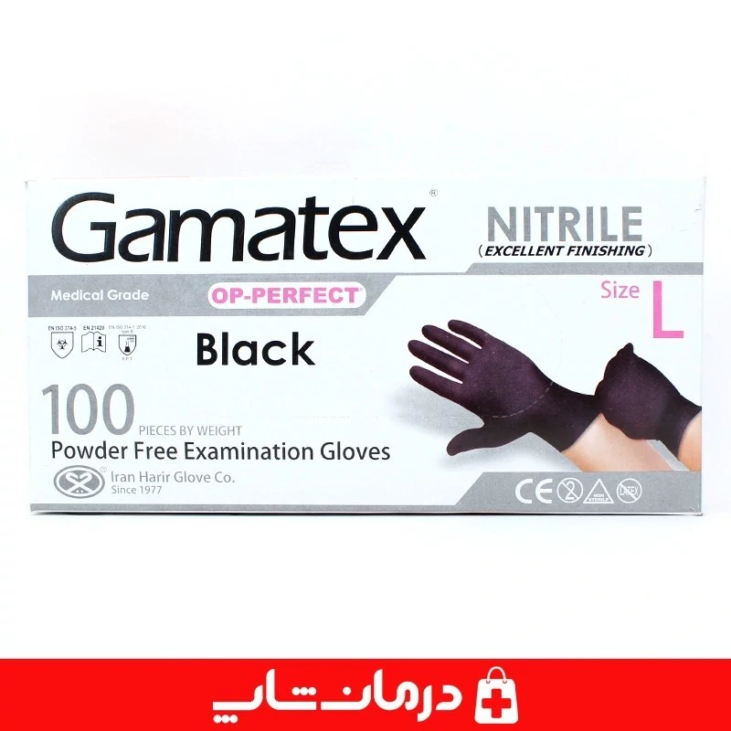 دستکش نیتریل گاماتکس دستکش معاینه op gamatex سایز لارج 100 عددی کاناداکالا مدل 01315