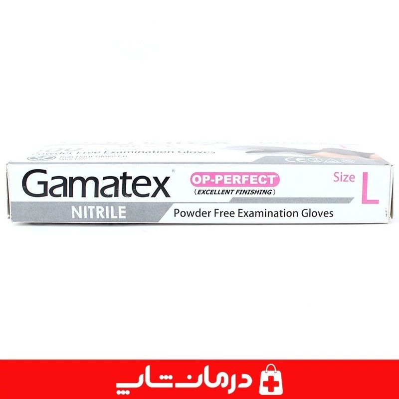 دستکش نیتریل گاماتکس دستکش معاینه op gamatex سایز لارج 100 عددی کاناداکالا مدل 01315