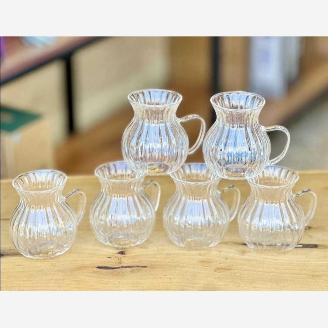 استکان کمرباریک 6 عددی کلزیوم وارداتی دسته رنگی مدل:new kanada01778