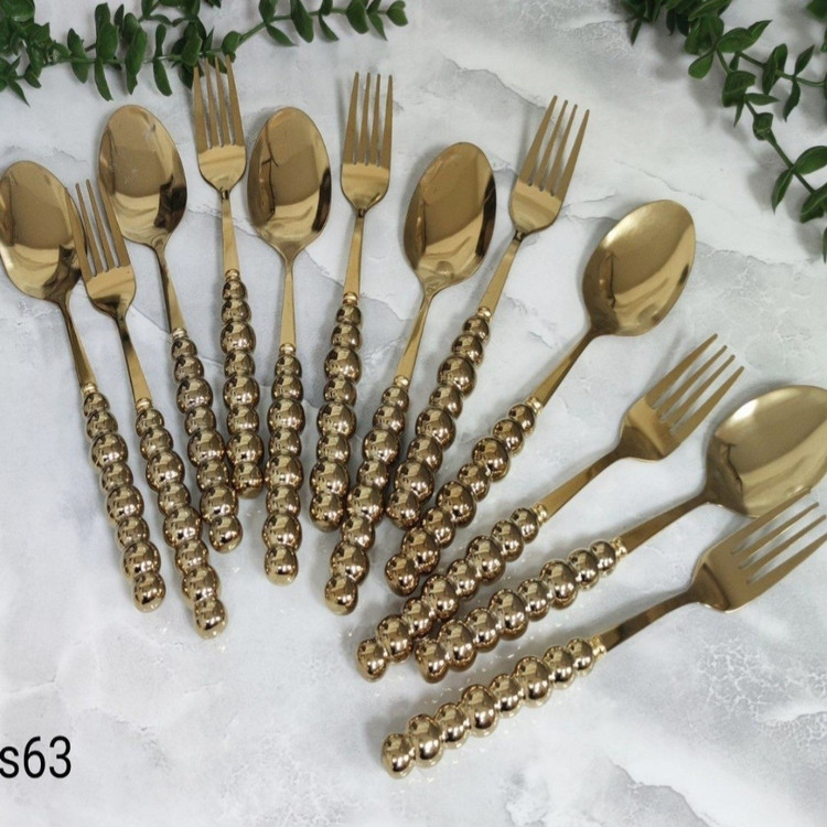 قاشق چنگال دسته مرواریدی طلایی S63 مدل:new kanada01865