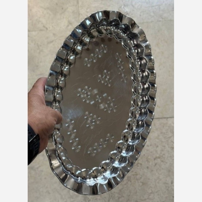 سینی (دیس) استیل بیضی 31 سانتی‌متری (پذیرایی)   مدل:new kanada011784