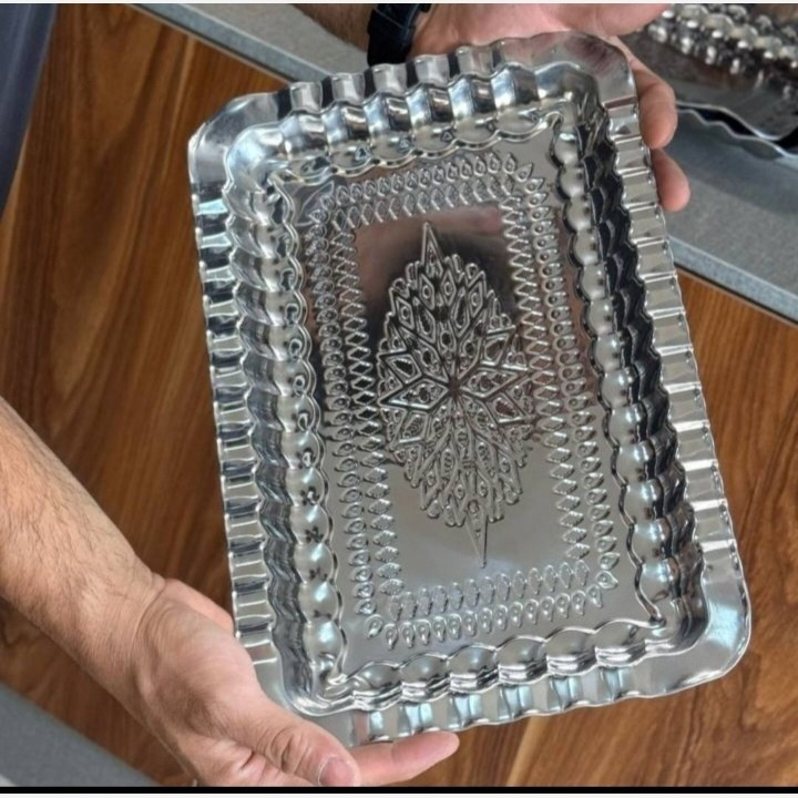 سینی استیل مستطیل طرح مس 36 در 23 (دیس کوچک پذیرایی) مدل:new kanada011784