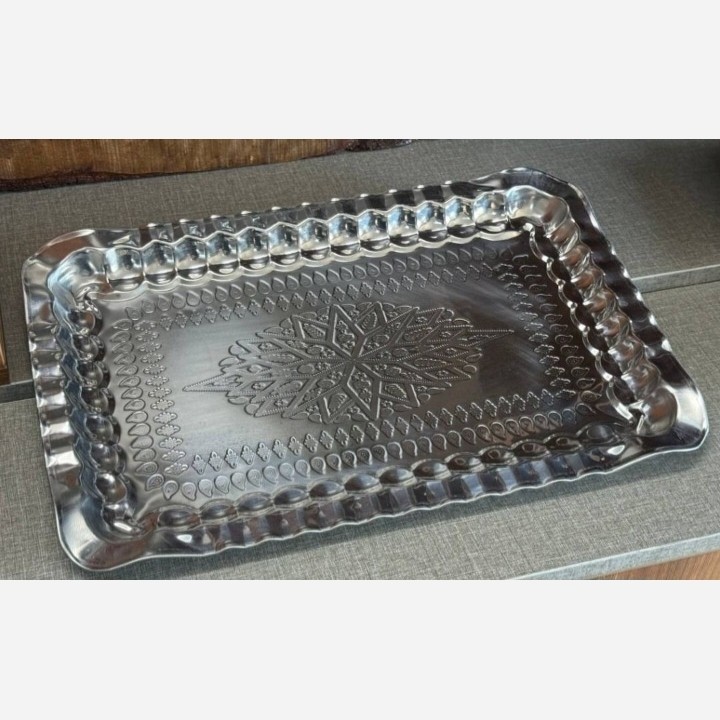 سینی استیل مستطیل طرح مس 36 در 23 (دیس کوچک پذیرایی)    مدل:new kanada011784