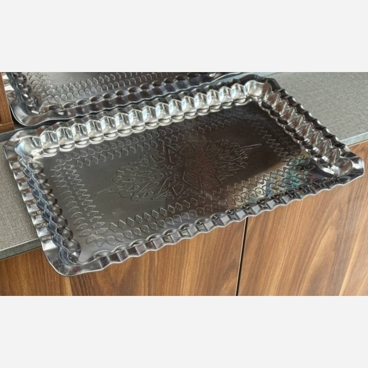 سینی استیل مستطیل طرح مس 43 در 28 (دیس متوسط پذیرایی)    مدل:new kanada011784