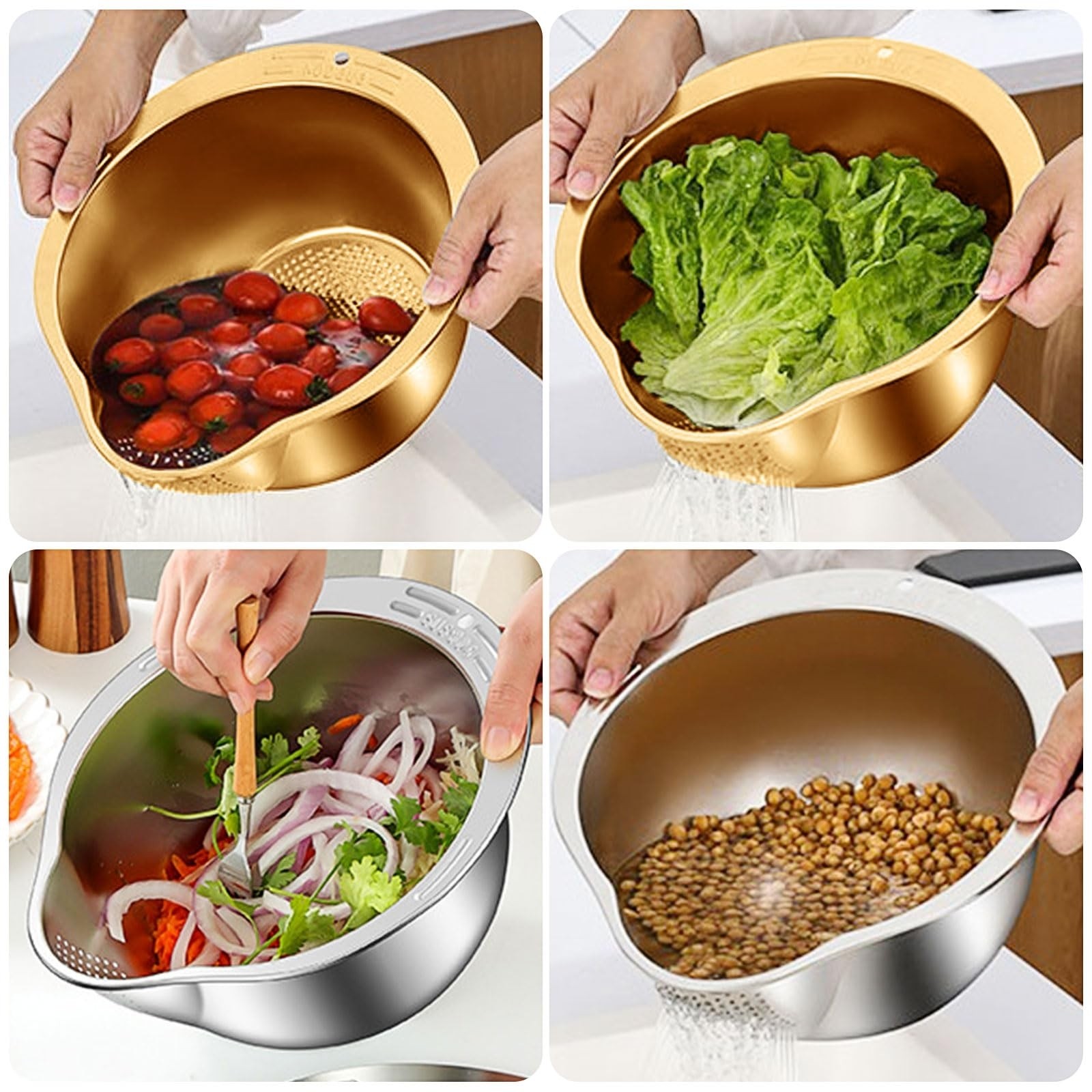 لگن (برنج شوی) آبکش دار استیل خارجی (چینی) مدل:new kanada011784