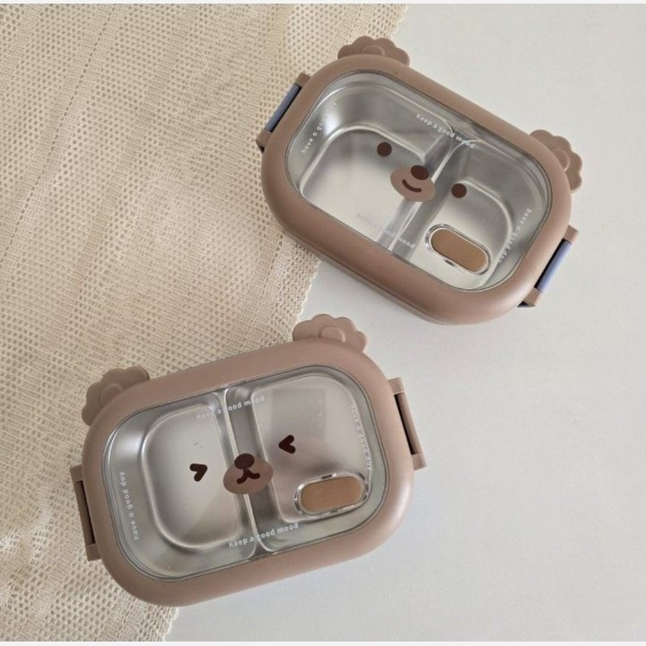 لانچ باکس (ظرف غذا) کودک داخل استیل طرح خرس با قاشق مدل:new kanada011784