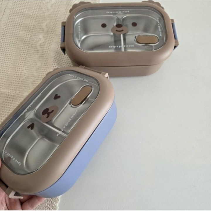 لانچ باکس (ظرف غذا) کودک داخل استیل طرح خرس با قاشق مدل:new kanada011784