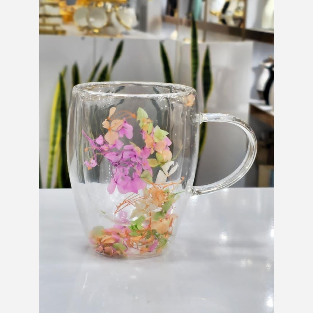 ماگ (لیوان) پیرکس دوجداره طرح گل خشک 350 میل مدل:new kanada011784