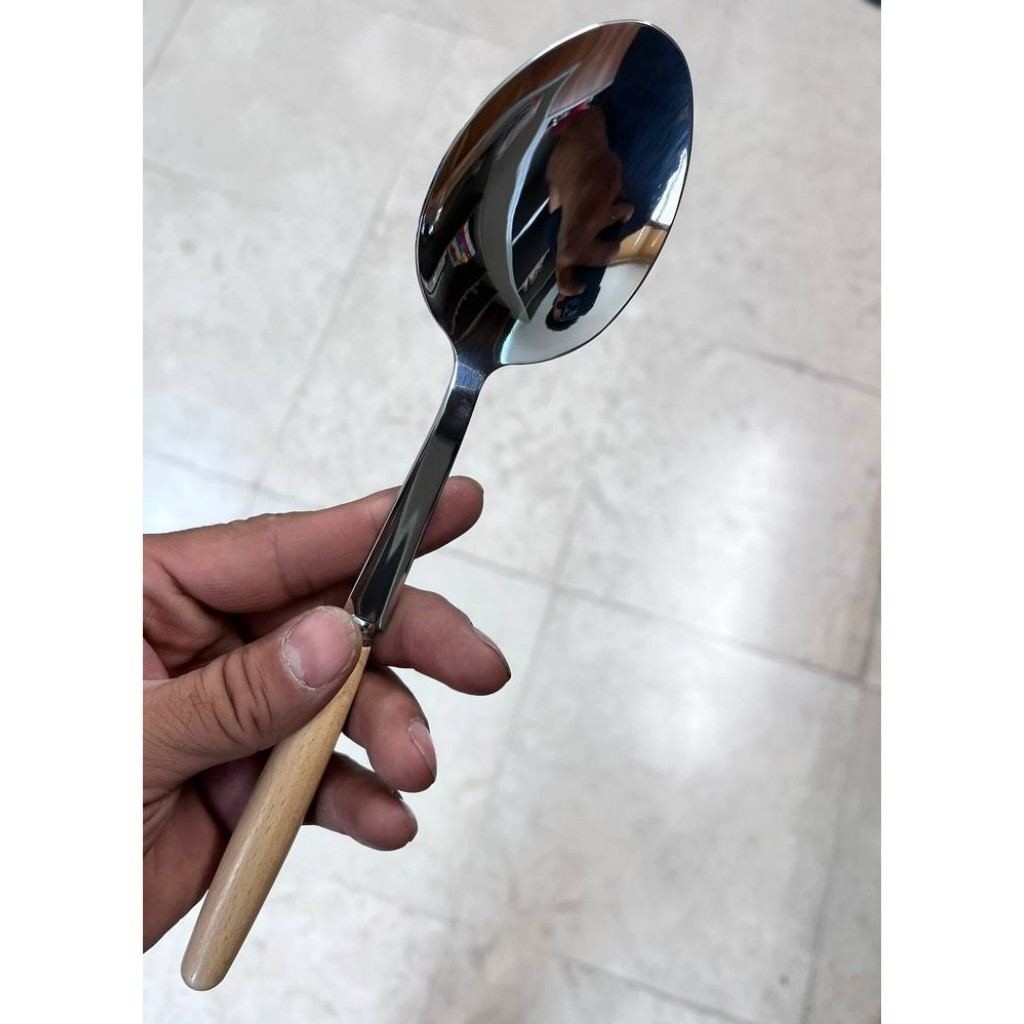 قاشق مرغ (کفگیر) استیل با دسته چوبی بامبو L44   مدل:new kanada0115367