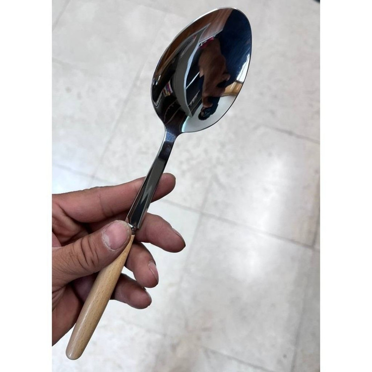 قاشق مرغ (کفگیر) استیل با دسته چوبی بامبو L44 مدل:new kanada0115367
