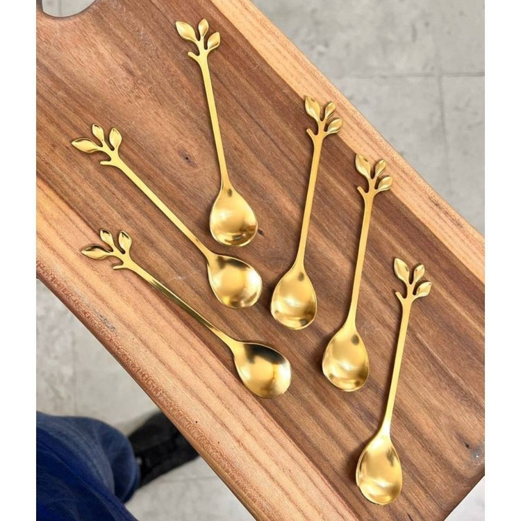 قاشق چای خوری (چای) استیل طلایی طرح برگ 6 عددی مدل:new kanada0115367