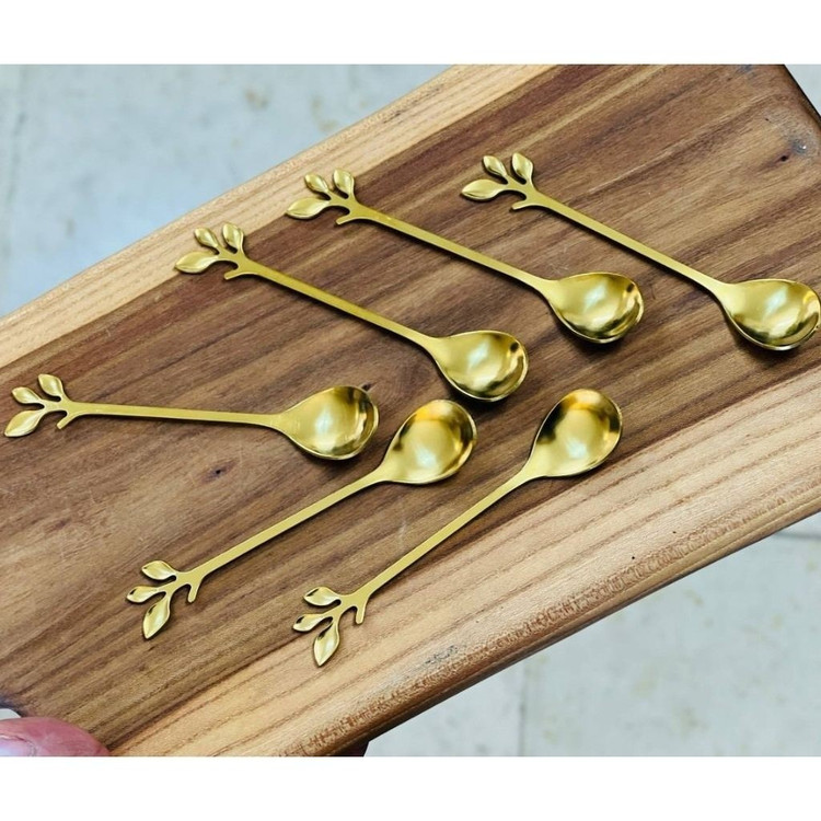 قاشق چای خوری (چای) استیل طلایی طرح برگ 6 عددی مدل:new kanada0115367