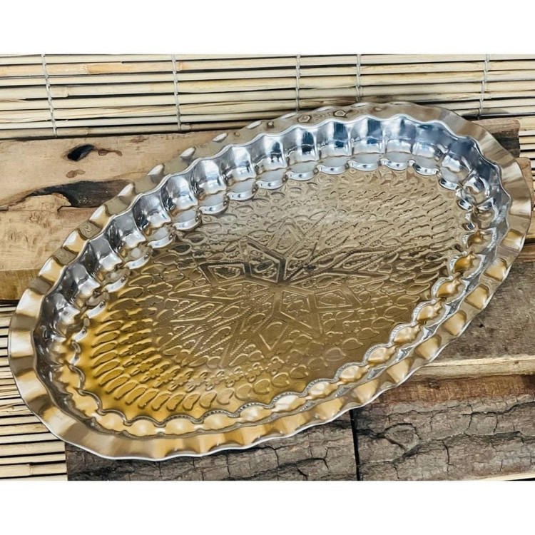 دیس بیضی (سینی) آلومینیوم طرح مس ایرانی سایز 41x26 سانت مدل:new kanada0115367