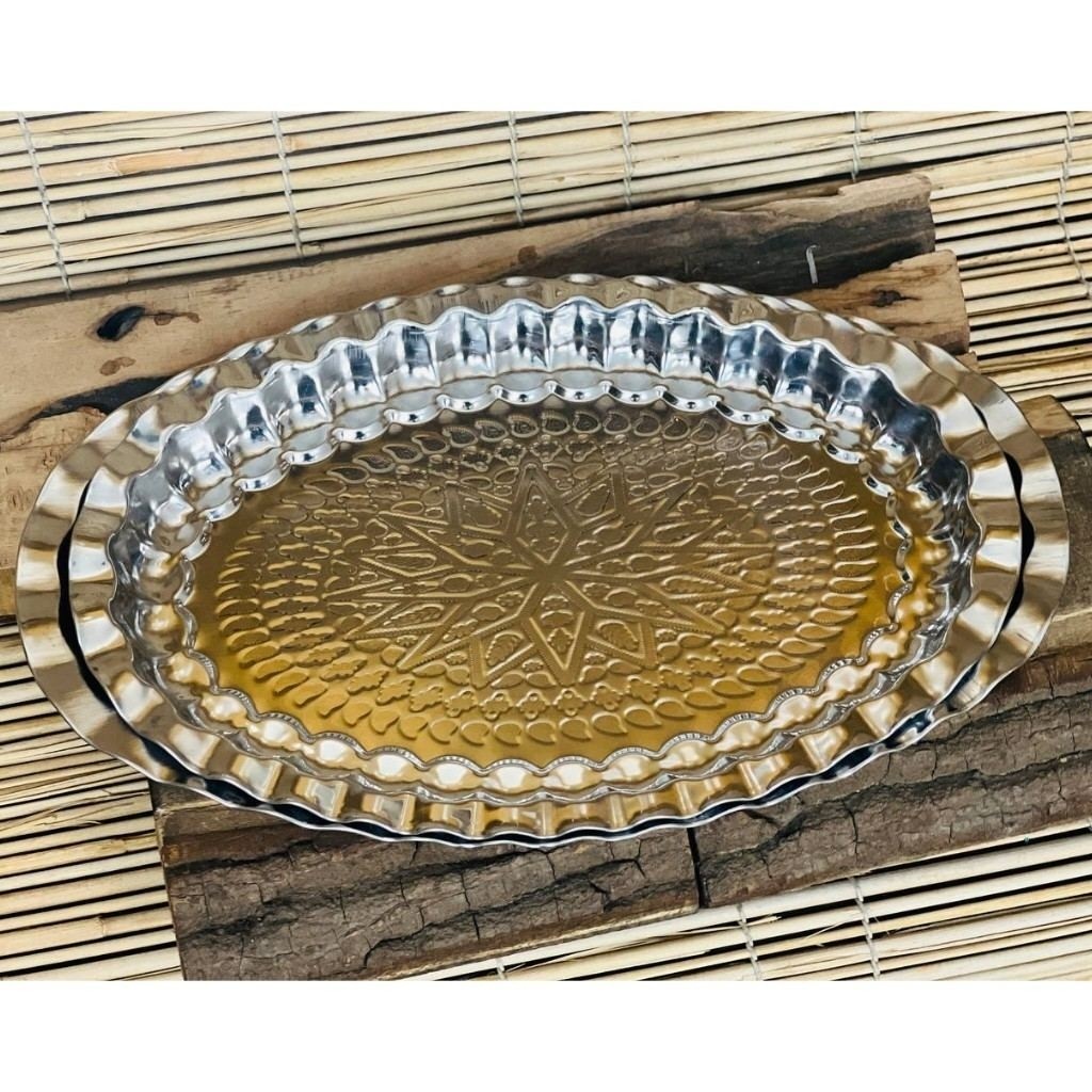 دیس بیضی (سینی) آلومینیوم طرح مس ایرانی سایز 41x26 سانت   مدل:new kanada0115367