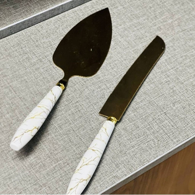 کارد کیک بری (چاقو کیک) طلایی ماربل دسته پلاستیک 24cm مدل:new kanada0115367