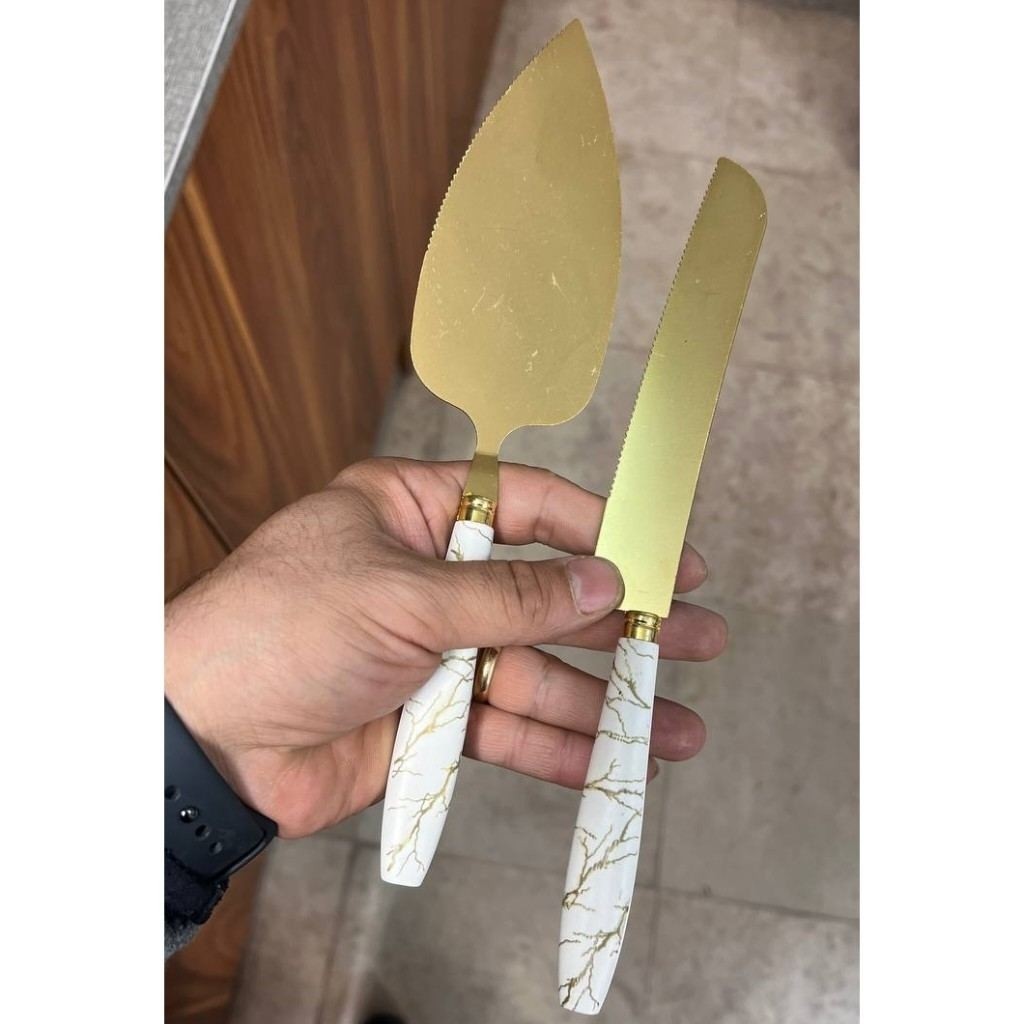کارد کیک بری (چاقو کیک) طلایی ماربل دسته پلاستیک 24cm    مدل:new kanada0115367