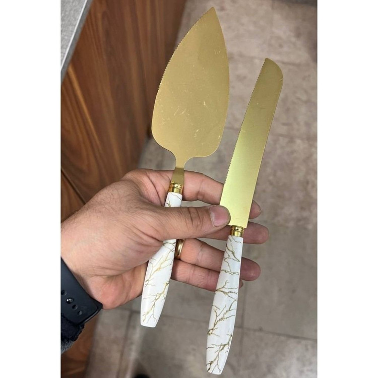کارد کیک بری (چاقو کیک) طلایی ماربل دسته پلاستیک 24cm مدل:new kanada0115367