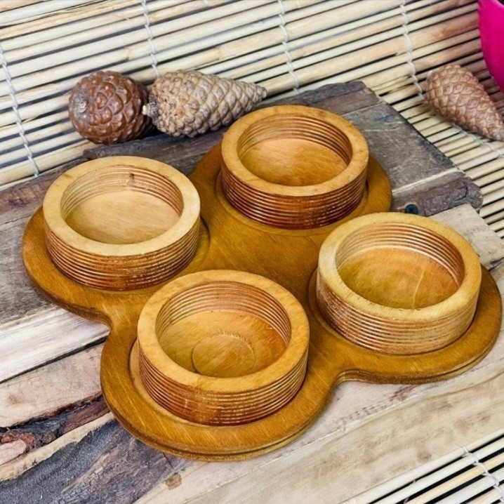 پیاله چوبی 4 عددی (کاسه آجیل خوری) گرد طرح لونه زنبوری مدل:new kanada0115358