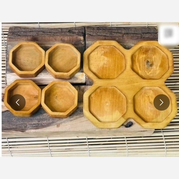 پیاله چوبی 4 عددی (کاسه آجیل خوری) هشت ضلعی طرح لونه زنبوری مدل:new kanada0115358