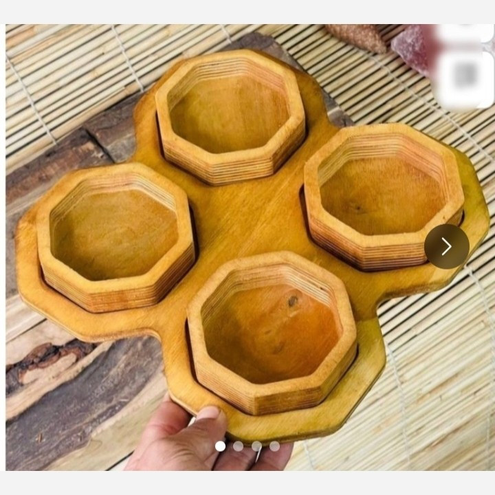 پیاله چوبی 4 عددی (کاسه آجیل خوری) هشت ضلعی طرح لونه زنبوری مدل:new kanada0115358
