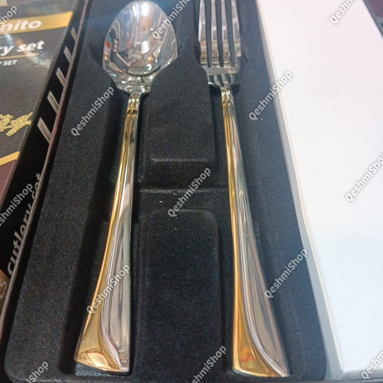 سرویس قاشق و چنگال 12 پارچه 6نفره استیل بونیتو Bonito طرح لوکس دو رنگ طلایی و نقره ای مدل:new kanada0115345
