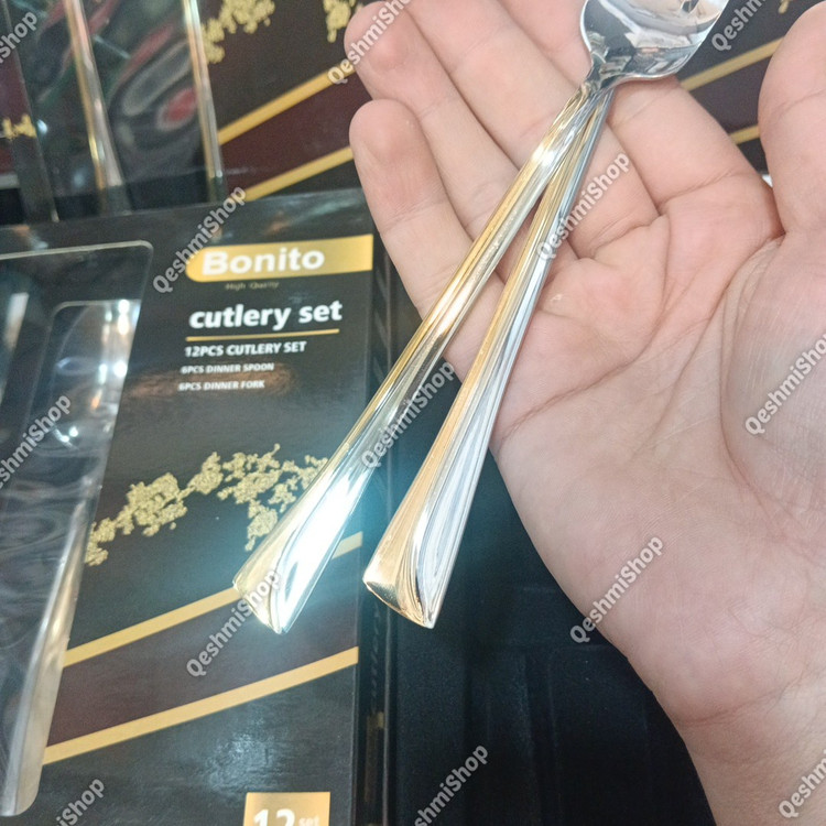 سرویس قاشق و چنگال 12 پارچه 6نفره استیل بونیتو Bonito طرح لوکس دو رنگ طلایی و نقره ای مدل:new kanada0115345