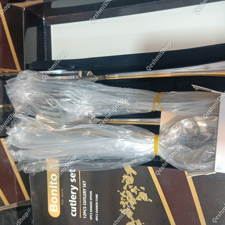 سرویس قاشق و چنگال 12 پارچه 6نفره استیل بونیتو Bonito طرح لوکس دو رنگ طلایی و نقره ای مدل:new kanada0115345