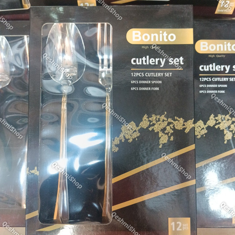 سرویس قاشق و چنگال 12 پارچه 6نفره استیل بونیتو Bonito طرح لوکس دو رنگ طلایی و نقره ای مدل:new kanada0115345