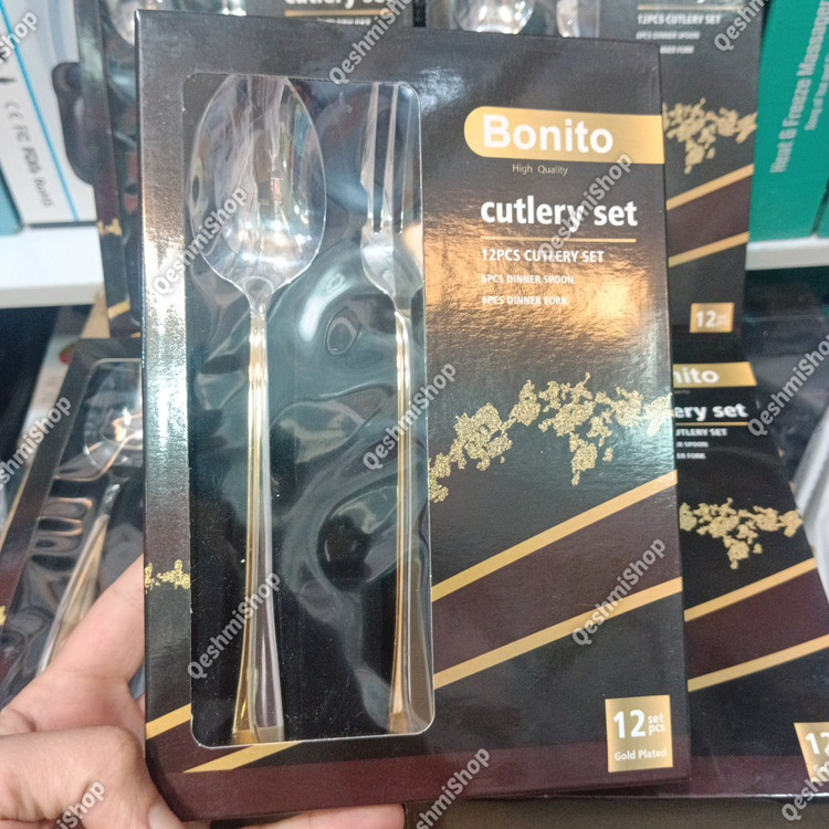 سرویس قاشق و چنگال 12 پارچه 6نفره استیل بونیتو Bonito طرح لوکس دو رنگ طلایی و نقره ای مدل:new kanada0115345