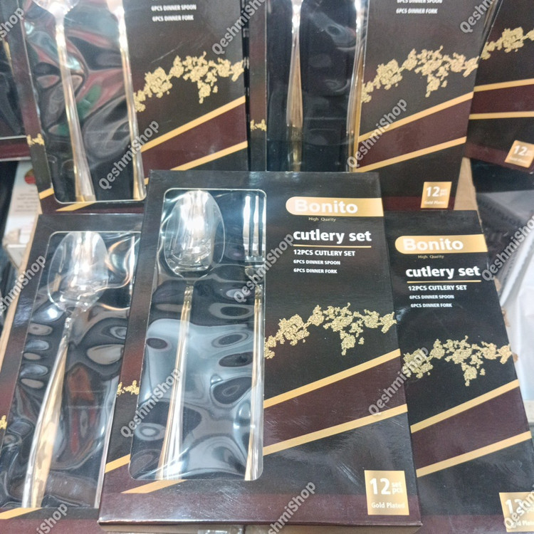 سرویس قاشق و چنگال 12 پارچه 6نفره استیل بونیتو Bonito طرح لوکس دو رنگ طلایی و نقره ای مدل:new kanada0115345