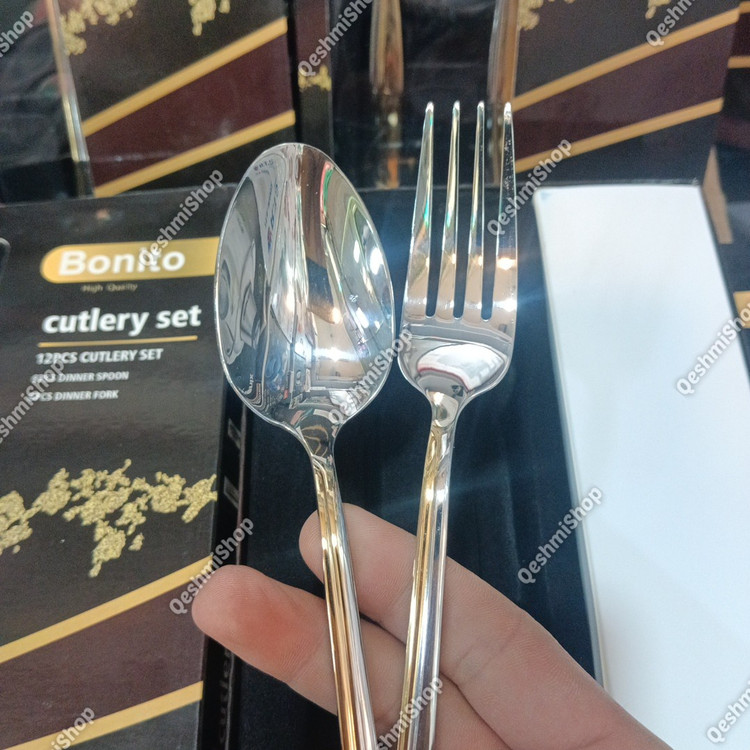 سرویس قاشق و چنگال 12 پارچه 6نفره استیل بونیتو Bonito طرح لوکس دو رنگ طلایی و نقره ای مدل:new kanada0115345