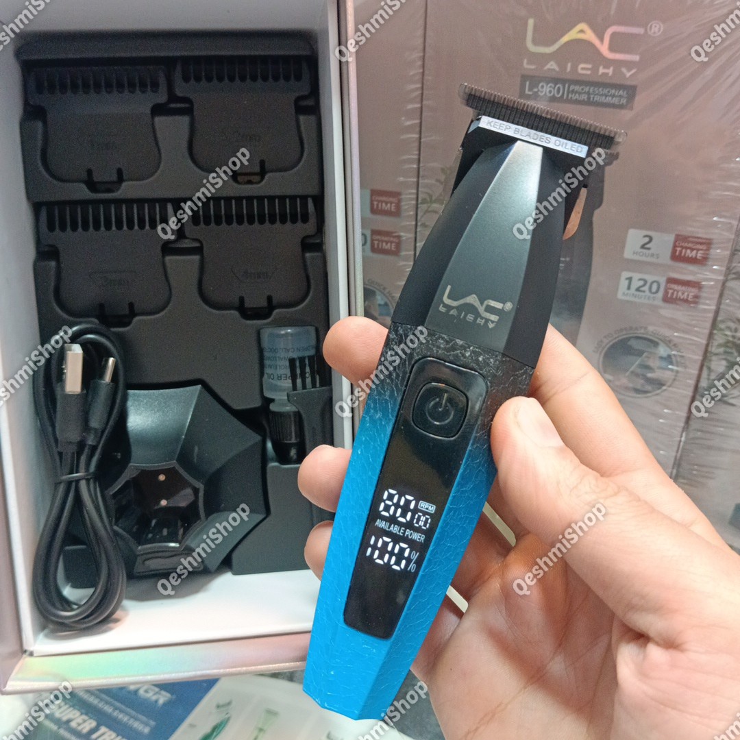خط زن حرفه ای لایچی LAC LAICHY مدل L-960 تیغه تیتانیوم همراه استند شارژ و شارژ Type-C مدل:new kanada0115332
