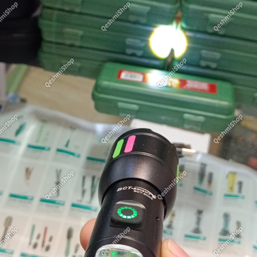 چراغ قوه شارژی چندکاره LED و COB مدل BCT-8002 با نور سفید و قرمز، شارژ Type-C مدل:new kanada0115332