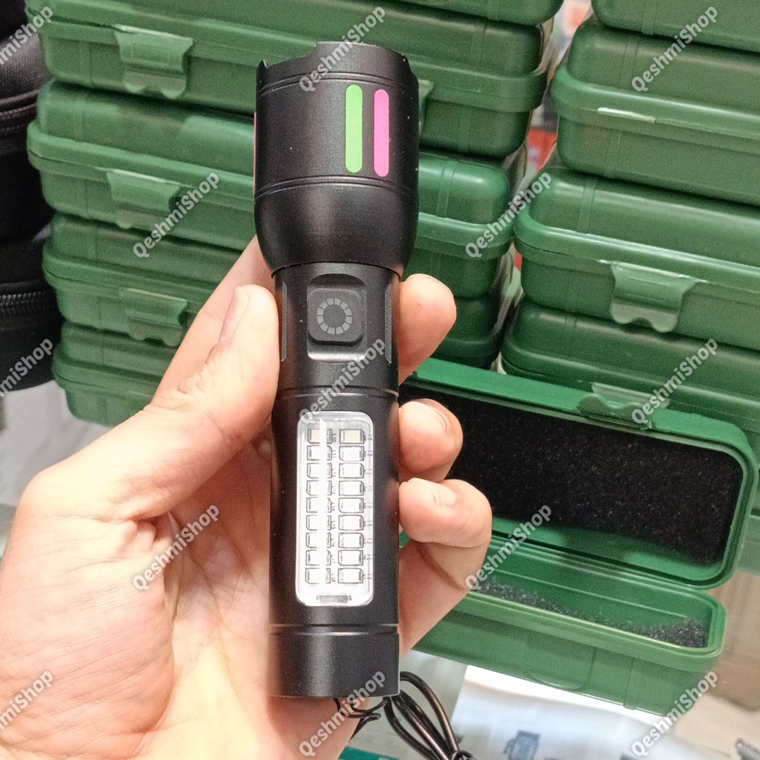 چراغ قوه شارژی چندکاره LED و COB مدل BCT-8002 با نور سفید و قرمز، شارژ Type-C مدل:new kanada0115332