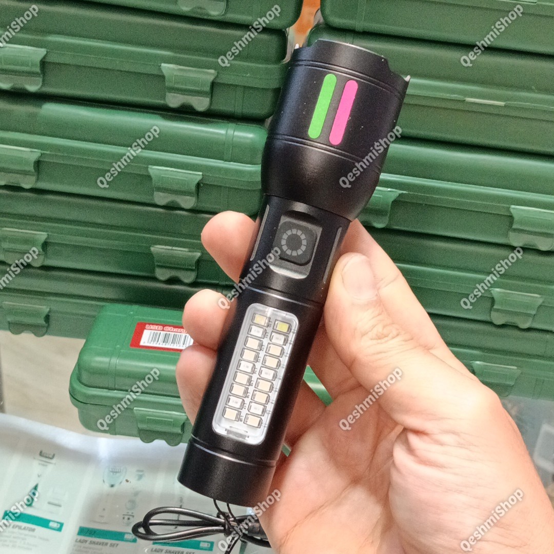چراغ قوه شارژی چندکاره LED و COB مدل BCT-8002 با نور سفید و قرمز، شارژ Type-C مدل:new kanada0115332