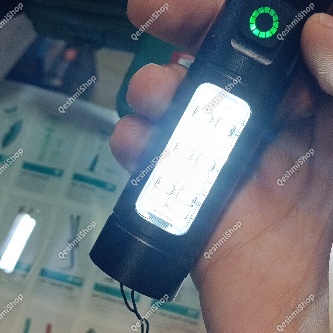 چراغ قوه شارژی چندکاره LED و COB مدل BCT-8002 با نور سفید و قرمز، شارژ Type-C مدل:new kanada0115332