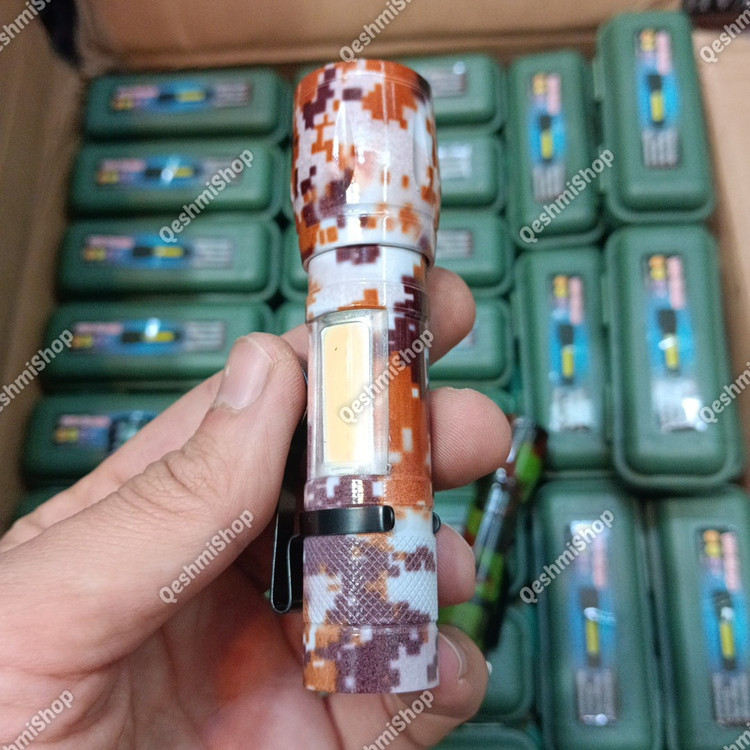 چراغ قوه طرح ارتشی COB مدل جیبی سبک، شارژی، مناسب کمپینگ و استفاده روزمره مدل:new kanada011521