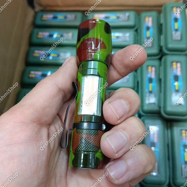 چراغ قوه طرح ارتشی COB مدل جیبی سبک، شارژی، مناسب کمپینگ و استفاده روزمره مدل:new kanada011521