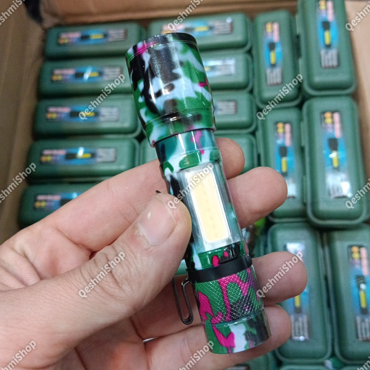 چراغ قوه طرح ارتشی COB مدل جیبی سبک، شارژی، مناسب کمپینگ و استفاده روزمره مدل:new kanada011521