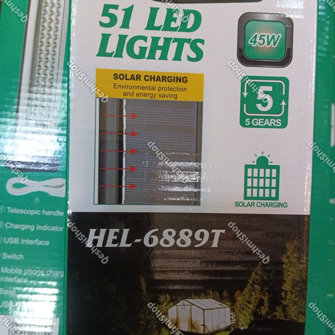 چراغ شارژی خورشیدی مدل HEL-6889T باتری 3000 میلی آمپر لیتیوم یون مدل:new kanada011521