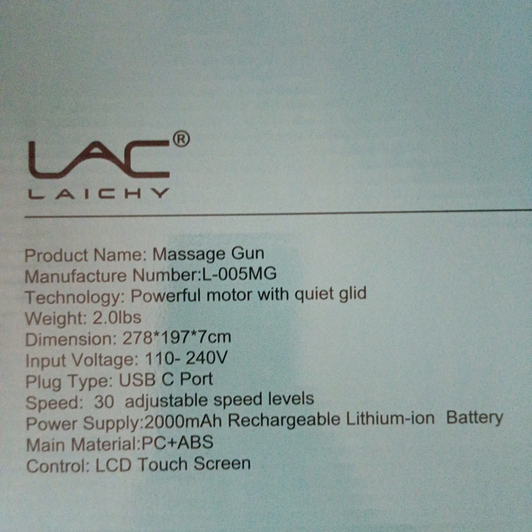 ماساژور شارژی لایچی مدل LAC LAICHY L-005MG با 8 سری ماساژ و 30 سرعته دارای صفحه نمایش - مدل:new kanada01419